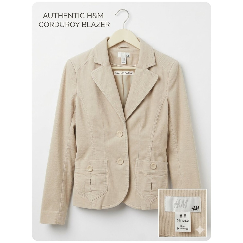 H&M‎ Divided Womens Corduroy Blazer Beige Tan Button Up Jacket Size 6